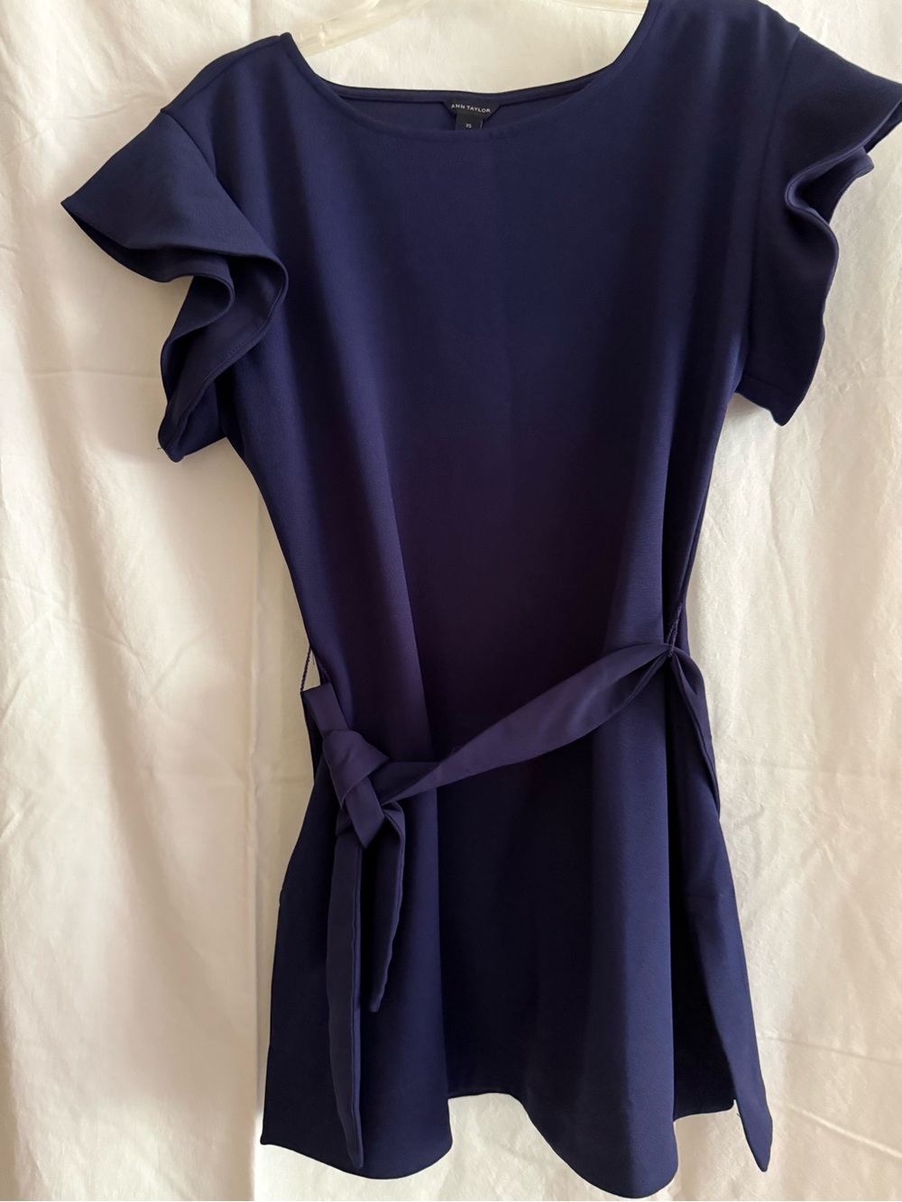 Ann Taylor - Classic Navy Tie-Waist Top with Ruffle Sleeves